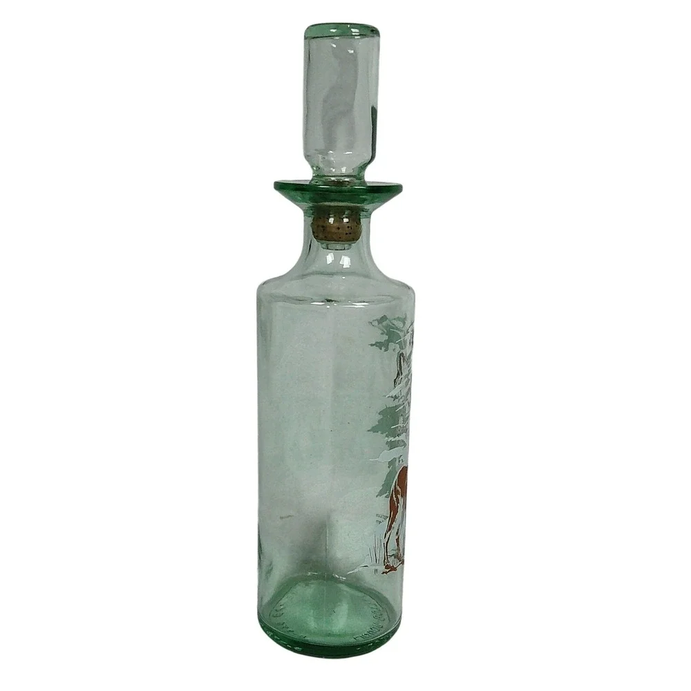Vintage American Bighorn Glass Decanter Green 12.5in Ram Wildlife Barware